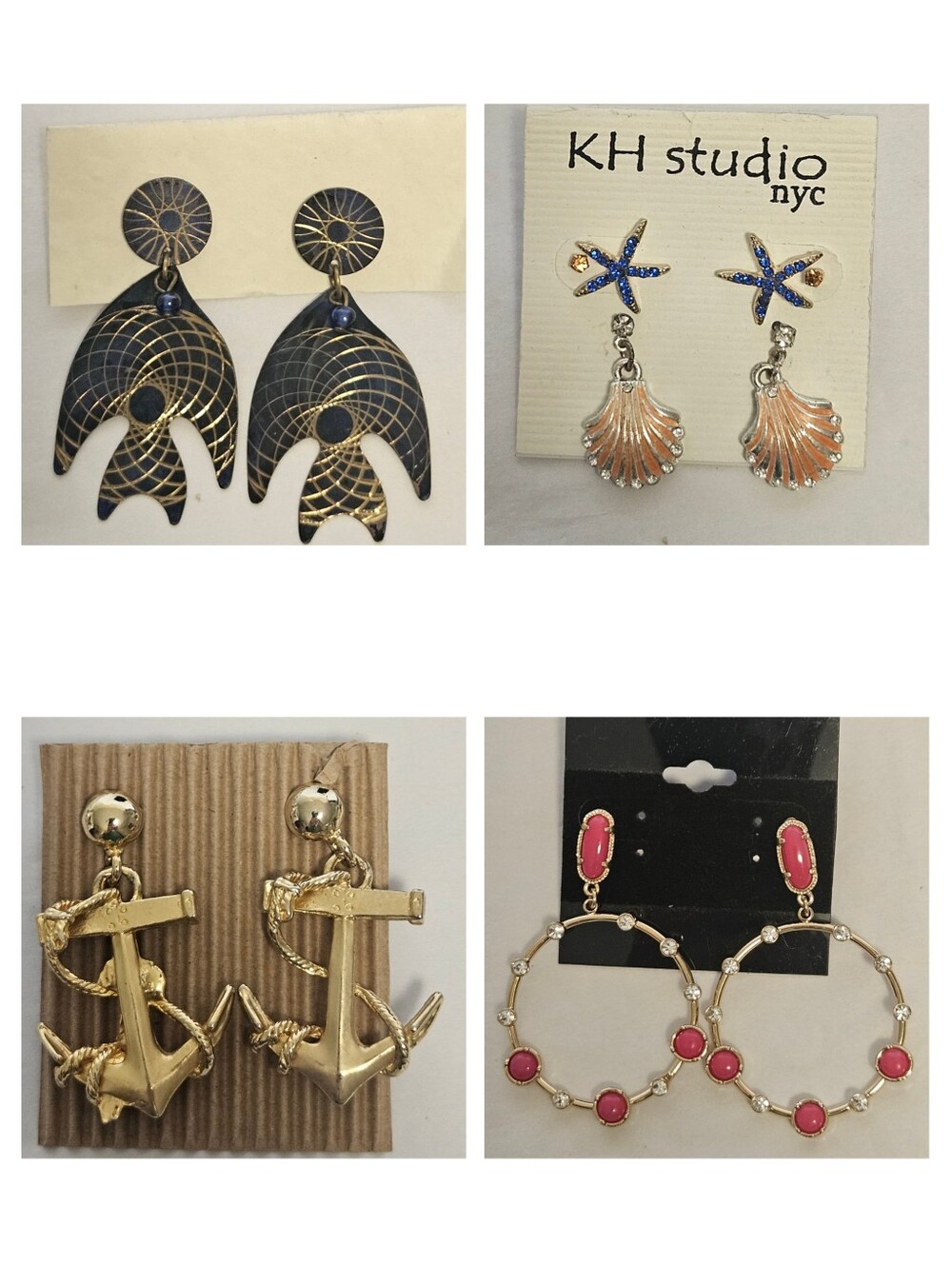 VTG & Modern Earring Lot 4 Pairs Nautical Coastal Boho Hoops Shells